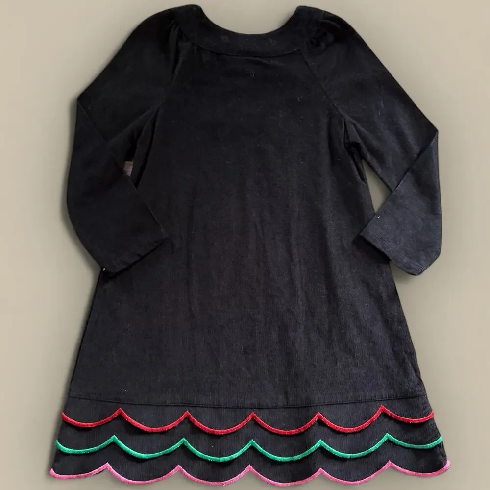 Girls Black Corduroy Dress Size XS 5 Long Sleeve Scallop Hem Christmas Holiday